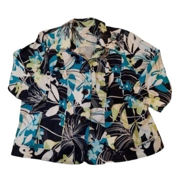 CJ Banks Jacket Womens1X multicolor Floral Pockets button stretch button pockets - Picture 1 of 9